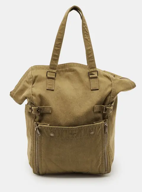 Saint Laurent Downtown Olive Green Fabric Tote