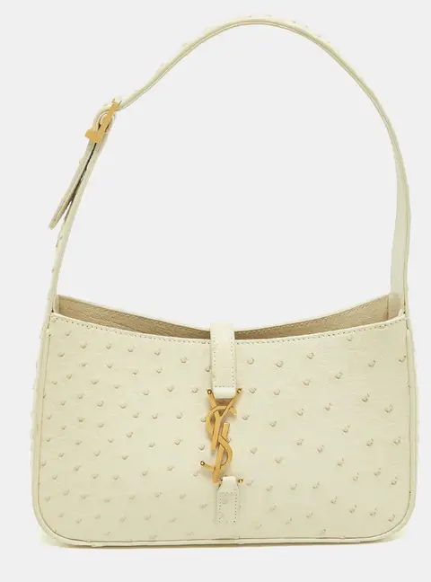 Saint Laurent LE 5 À 7 Cream Ostrich Hobo