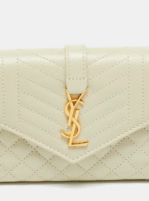 Saint Laurent Monogram Beige Mix Matelassé Leather Trifold Wallet