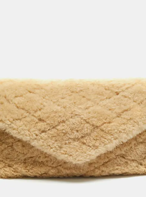 Saint Laurent Sade Beige Puffer Lamb Fur Envelope Clutch