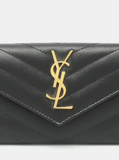 Saint Laurent Cassandre Black Leather Compact Wallet