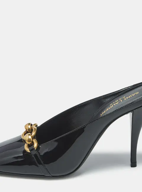 Saint Laurent Le Maillon Size 38.5 Black Patent Leather Mules