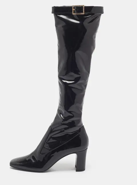 Saint Laurent Twiggy Size 38.5 Black Patent Leather Knee Length Boots