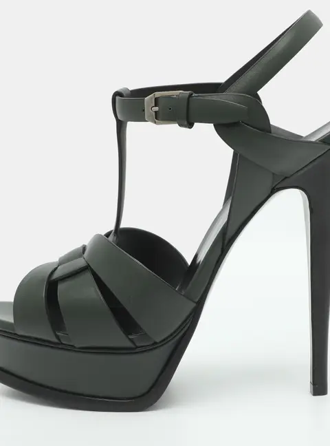 Saint Laurent Paris Tribute Size 40 Green Leather Platform Sandals