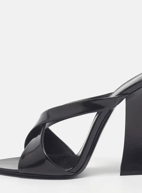 Saint Laurent Eva 110 Size 37.5 Black Patent Leather Slide Sandals
