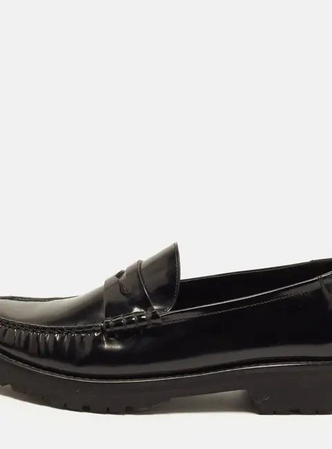 Saint Laurent Le Size 39.5 Black Leather Slip On Penny Loafers