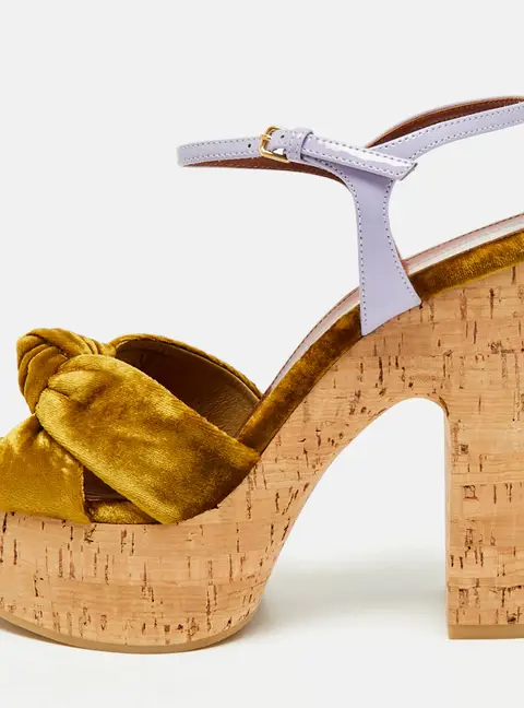 Saint Laurent Bianca Size 39 Brown/Purple Patent Leather and Velvet Cork Platform Sandals