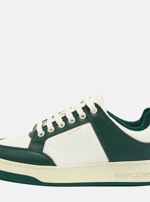 Saint Laurent SL/61 Size 37 White/Green Perforated Leather Low Top Sneakers
