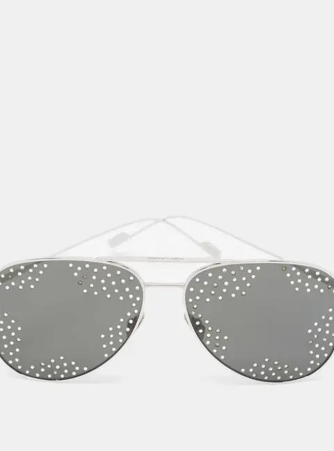 Saint Laurent Paris Silver Tone/Grey SL193T Crystal Aviator Sunglasses