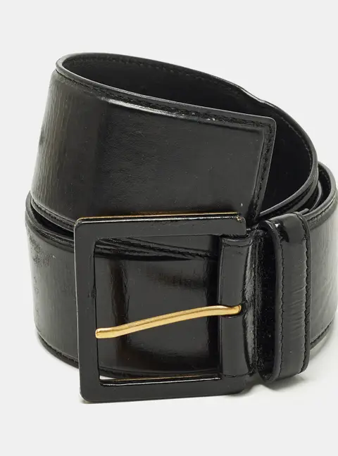 Saint Laurent 90 CM Buckle Wide Belt Black Patent Leather