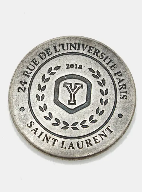 Saint Laurent Paris Silver Tone Medallion Pin Brooch
