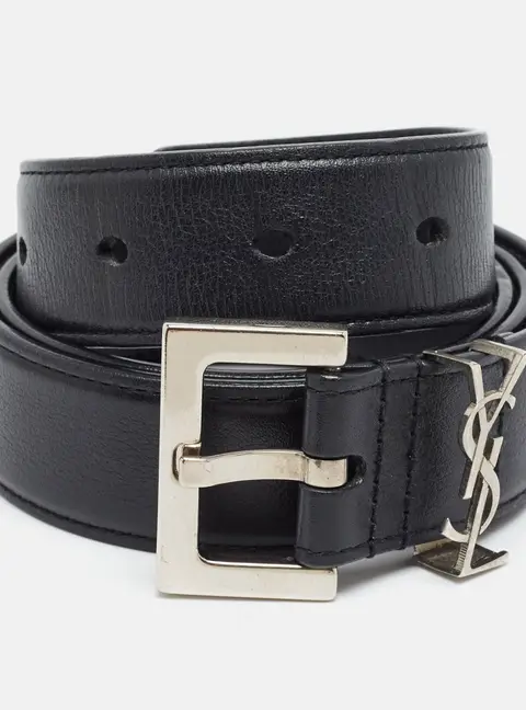 Saint Laurent Cassandre 75CM Waist Belt Black Leather
