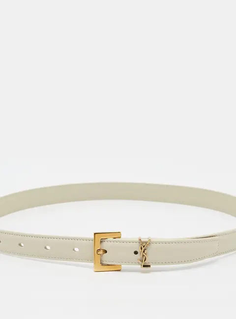 Saint Laurent Cassandre 70 CM Slim Buckle Belt Off White Leather