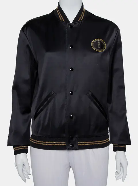 Saint Laurent Paris Black Satin Lurex Trim Detail Button Front Jacket L