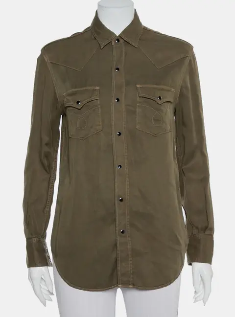 Saint Laurent Paris Military Green Lyocell Button Front Shirt M