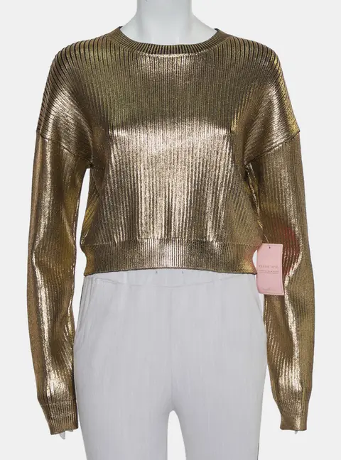 Saint Laurent Paris Gold Rib Knit Sweater S