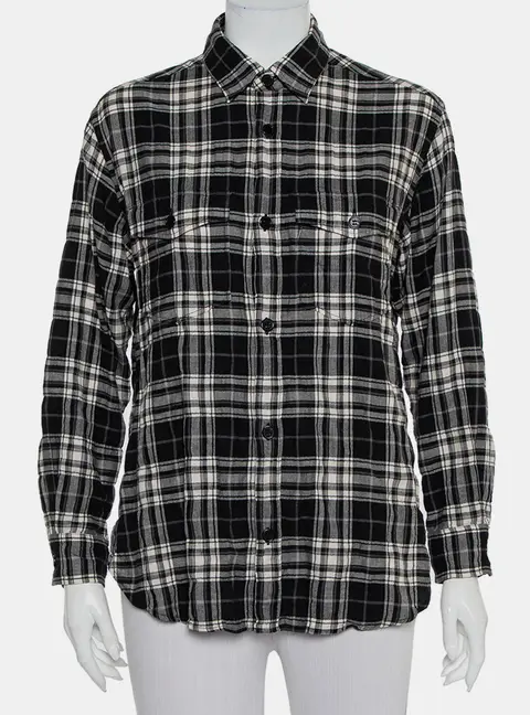 Saint Laurent Paris Black Plaided Flannel Button Front Shirt S