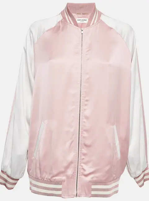 Saint Laurent Pink/White Satin Bomber Jacket M