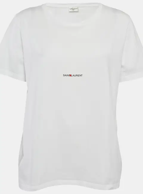 Saint Laurent White Logo Print Jersey T-Shirt L