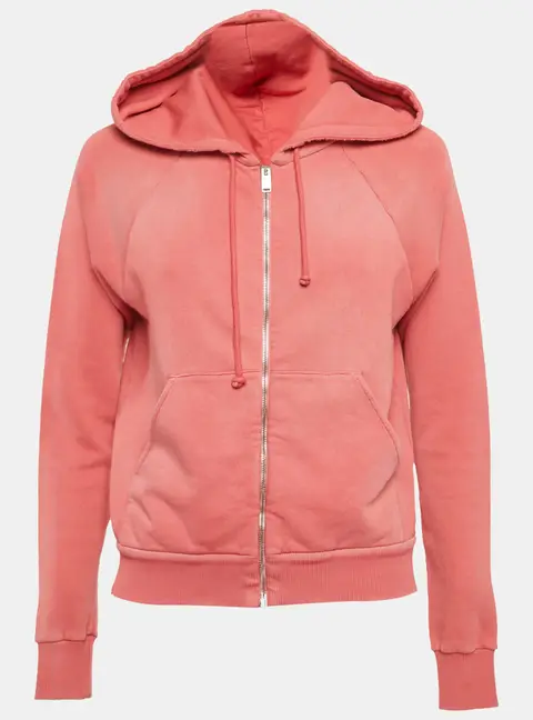 Saint Laurent Pink Cotton Knit Distressed Hooded Jacket XS