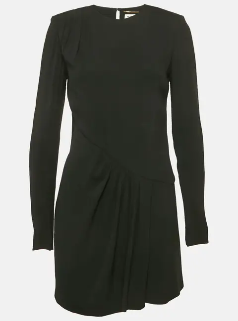 Saint Laurent Black Crepe Gathered Mini Dress S