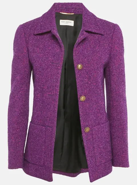 Saint Lauren Paris Purple Lurex Tweed Open Front Jacket M