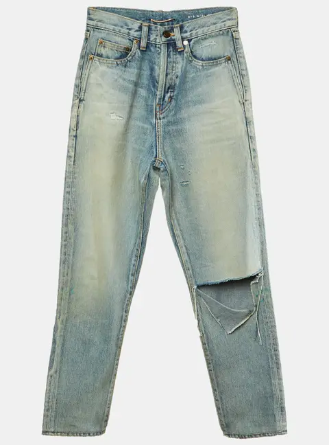 Saint Laurent Paris Blue Denim Distressed Slim Fit Jeans S/Waist 24"