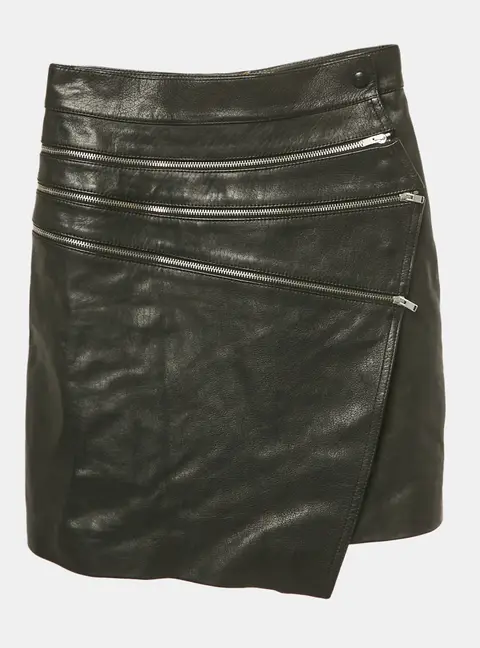 Saint Laurent Paris Black Leather Zip Detail Mini Skirt S