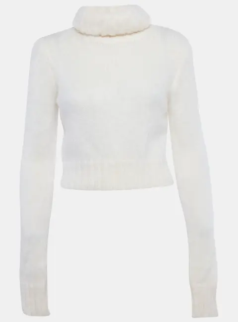 Saint Laurent Paris Ivory Mohair Turtle Neck Crop Sweater L
