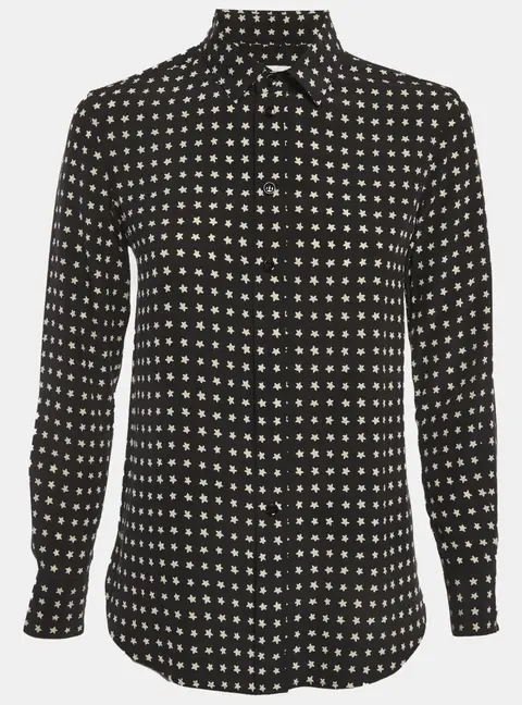 Saint Laurent Paris Monochrome Star Print Crepe Long Sleeve Shirt S