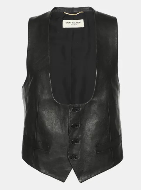 Saint Laurent Black Leather Vest M