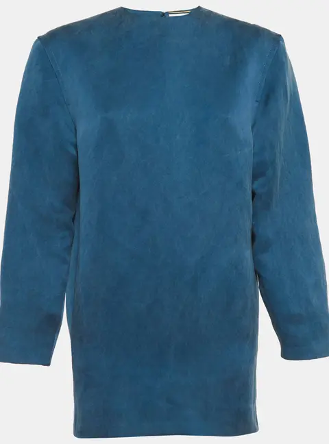 Saint Laurent Paris Teal Blue Silk Logo Detail Mini Dress S