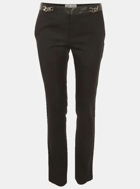 Saint Laurent Paris Black Leather Trim Wool Trousers M