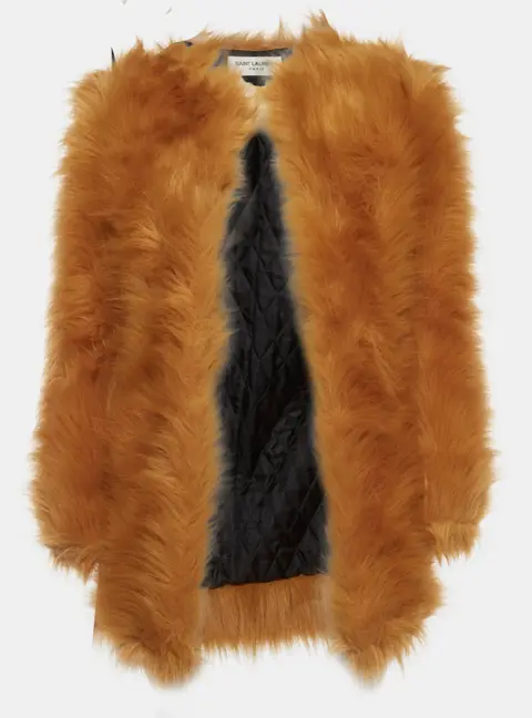 Saint Laurent Paris Brown Faux Fur Open Front Coat S