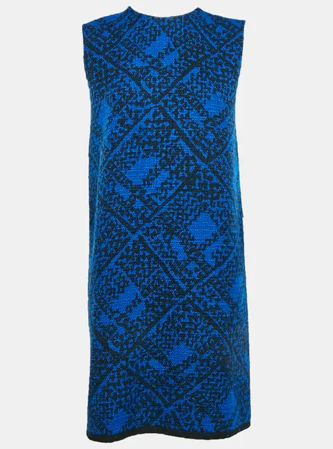 Yves Saint Laurent Blue/Black Wool Blend Woven Mini Shift Dress M
