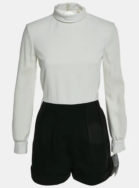 Saint Laurent Black/White Crepe High Neck Play Suit S
