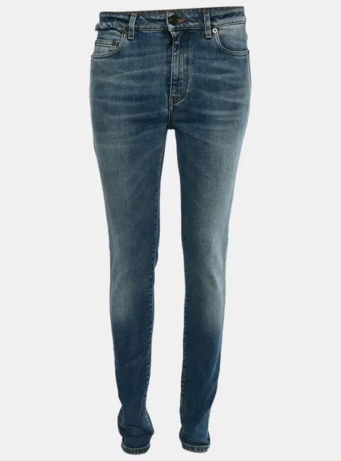 Saint Laurent Blue Faded Denim Frayed Waist Jeans M/Waist 29"