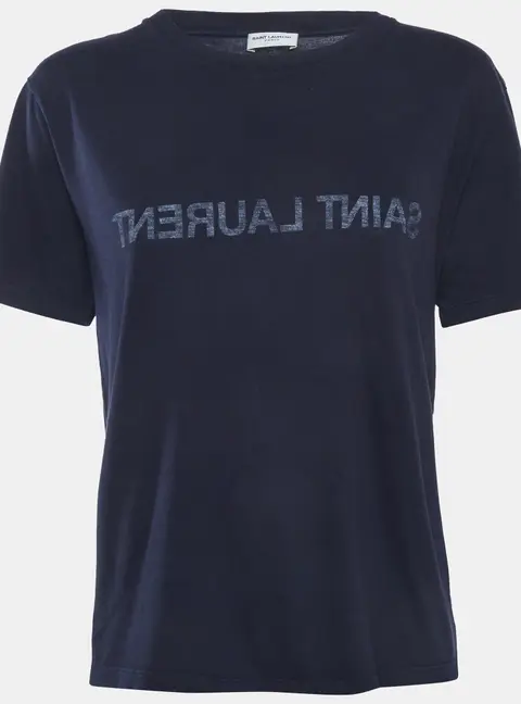 Saint Laurent Paris Navy Blue Logo Print Jersey T-Shirt M