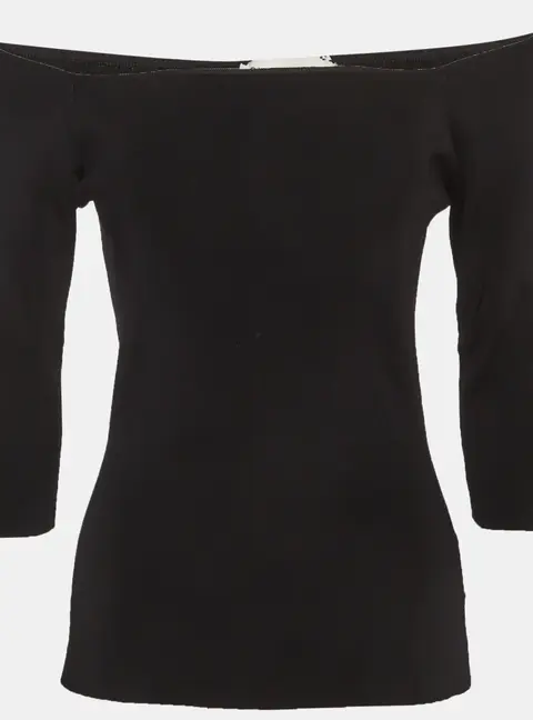 Saint Laurent Black Stretch Knit Off Shoulder Top M
