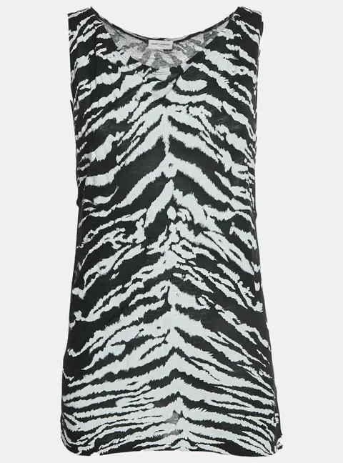 Saint Laurent Paris Black/White Leopard Print Jersey Tank Top M