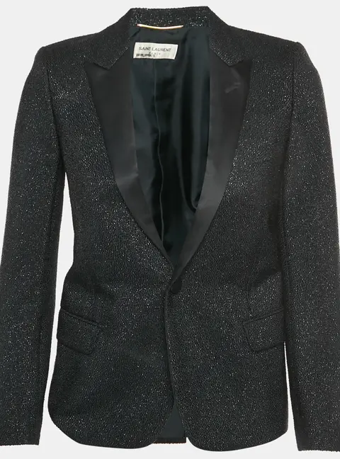 Saint Laurent Black Tweed Metallic Regular Fit Blazer M