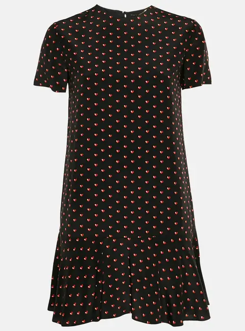 Saint Laurent Black Heart Printed Silk Ruffled Hem Mini Dress S