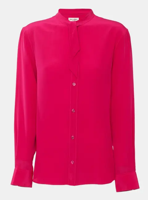 Saint Laurent Paris Pink Crepe Neck Tie Long Sleeve Shirt L