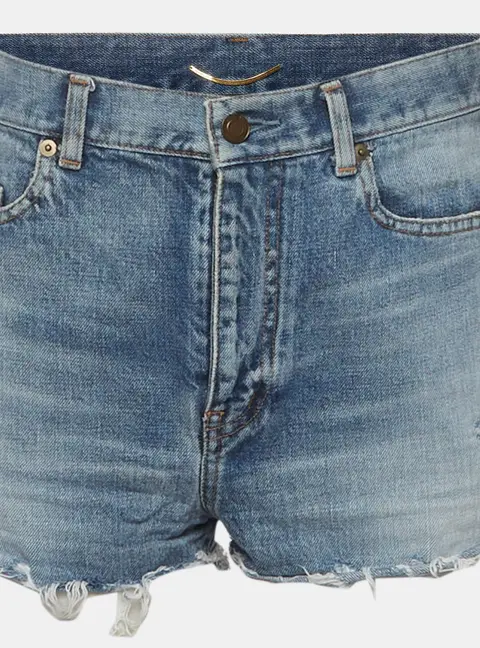 Saint Laurent Blue Distressed Denim Shorts M