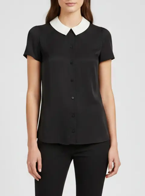 Saint Laurent Paris Black Silk Peter Pan Collar Top S