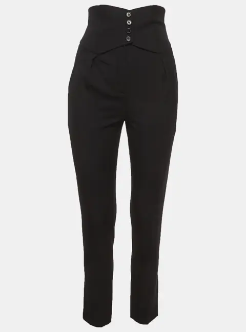 Saint Laurent Black Gabardine Pleat Detail Trouser S