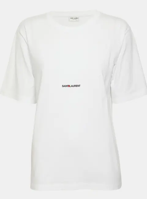Saint Laurent Paris Logo Printed Cotton Crew Neck T-Shirt