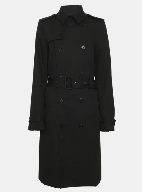 Saint Laurent Paris Black Gabardine Belted Trench Coat S