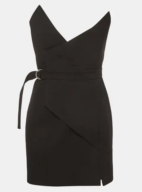 Saint Laurent Paris Black Wool Strapless Belted Mini Dress M