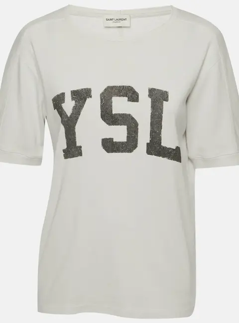 Saint Laurent Paris Vintage White Logo Print Cotton Crewneck T-Shirt XS